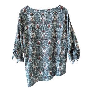 H&M x Morris Co Asymetrical Tunic Bouse Top Womens Size 14 Bow Tie Sleeve Floral